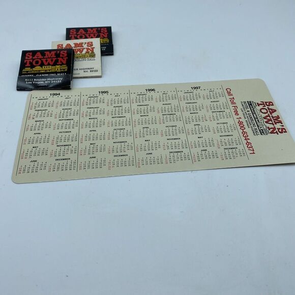Sams Town Gold River Hotel Gambling Hall Casino Souvenir 1995 Calendar & Matches - Picture 8 of 13